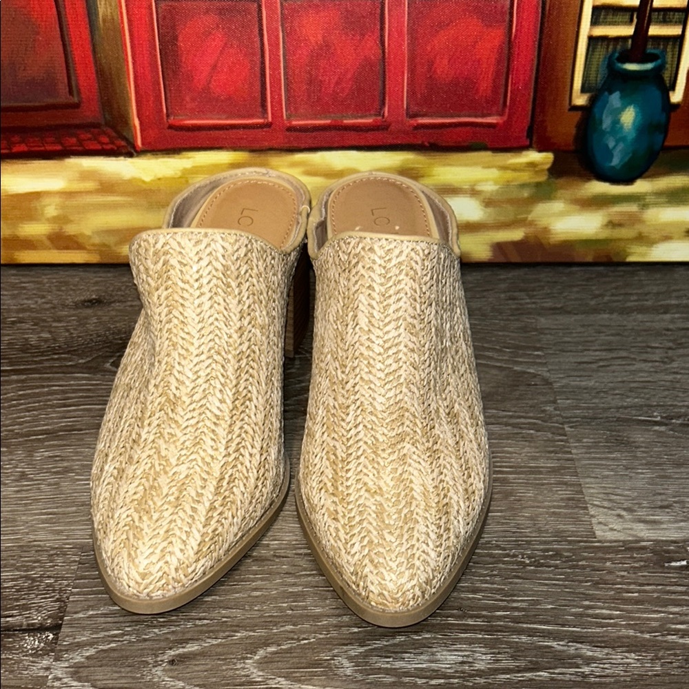 LC Lauren Conrad Tan Loafers with Pointed Toe and Woven Texture